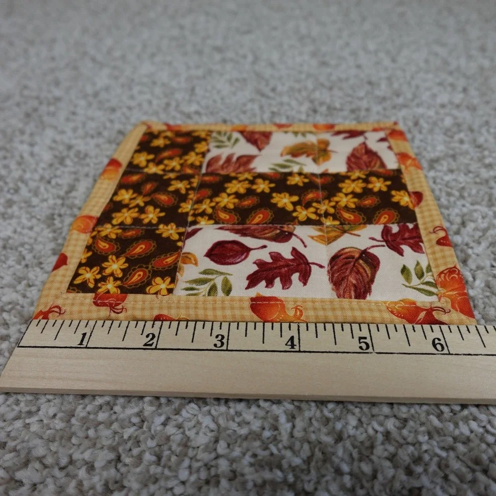 Handmade Quilted Fall Mug Rugs Set of 2 Autumn Leaves Acorn Cotton Coasters